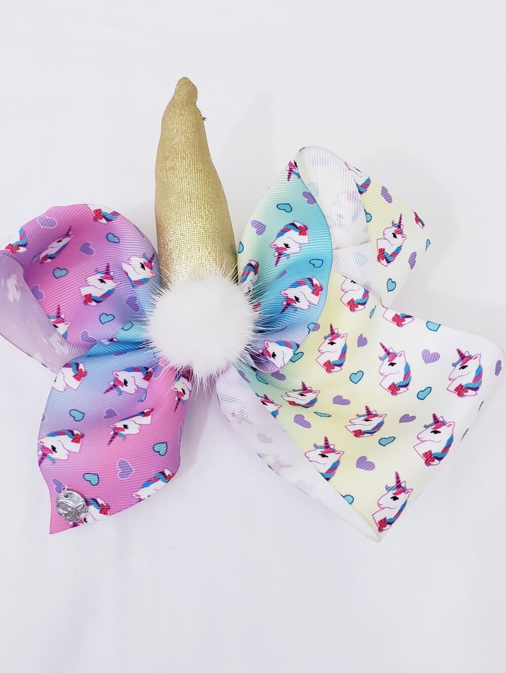 JoJo Siwa Unicorn Bow Hair Clip in Pastel Pink, Blue, Yellow Gold Horn